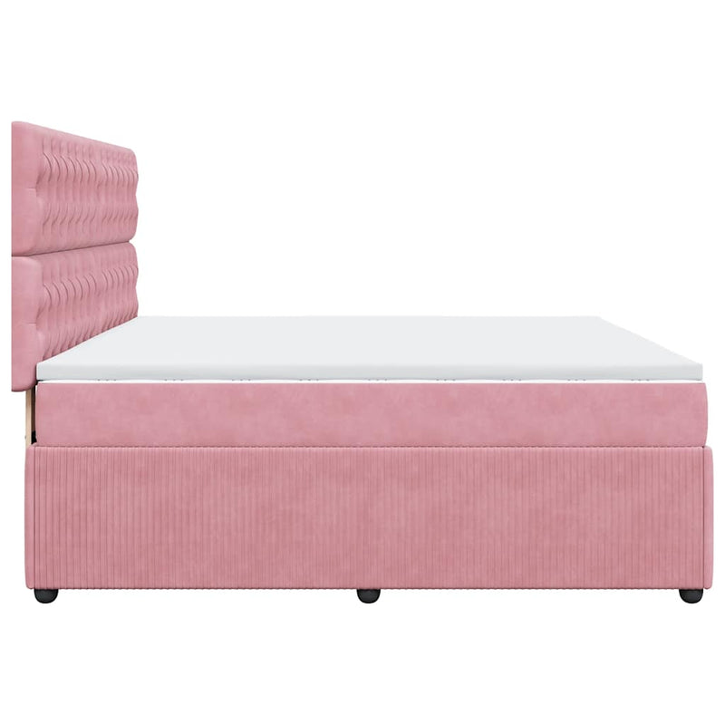 Pat box spring cu saltea, roz, 180x200 cm, catifea