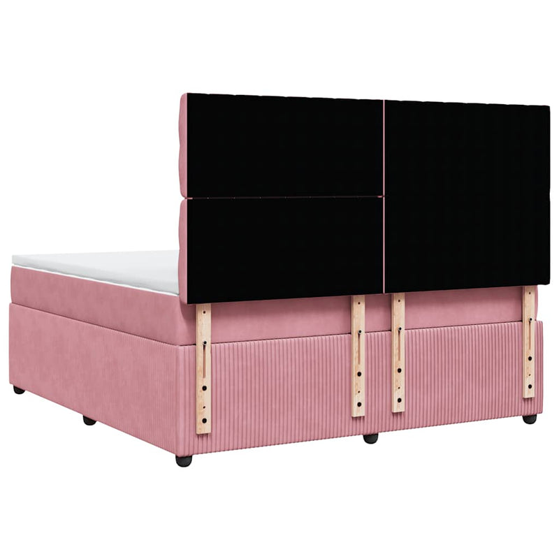 Pat box spring cu saltea, roz, 180x200 cm, catifea