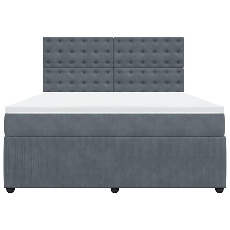 Pat box spring cu saltea, gri închis, 180x200 cm, catifea