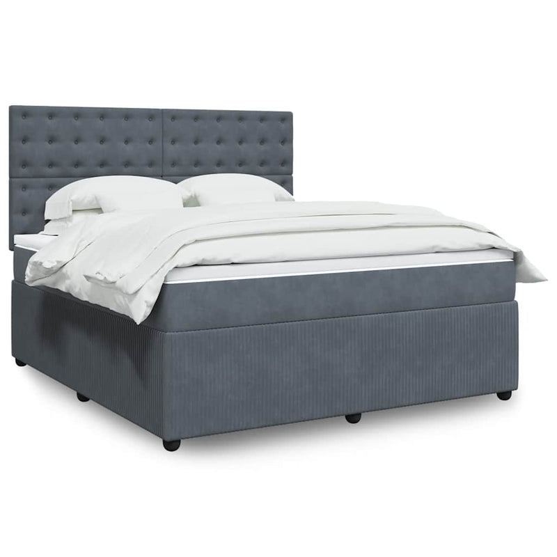 Pat box spring cu saltea, gri închis, 180x200 cm, catifea