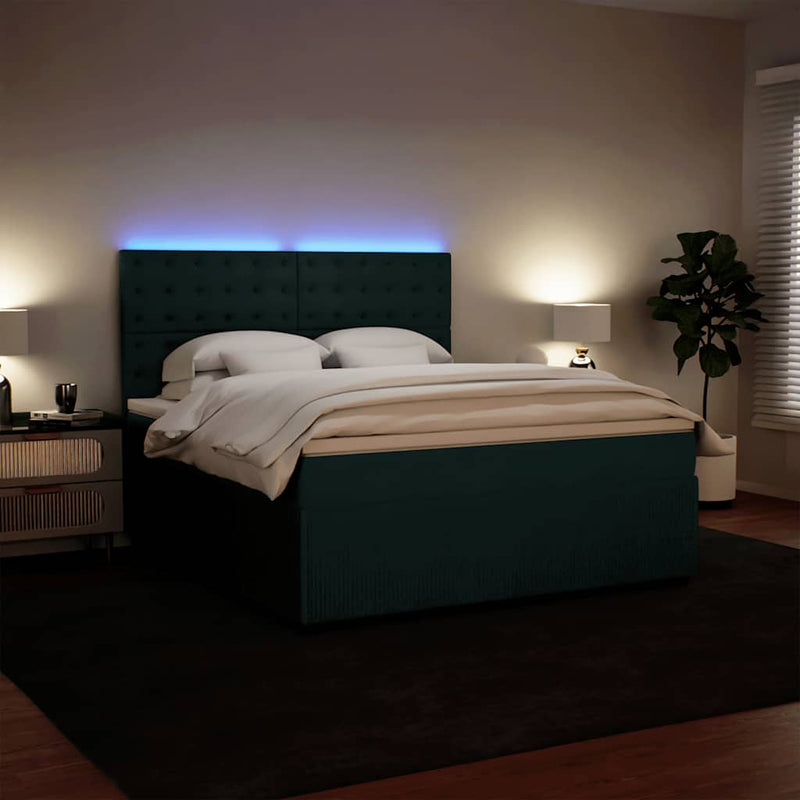 Pat box spring cu saltea, verde închis, 180x200 cm, catifea
