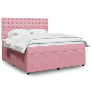 Pat box spring cu saltea, roz, 180x200 cm, catifea