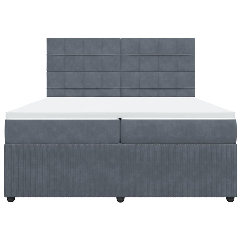 Pat box spring cu saltea, gri închis, 200x200 cm, catifea