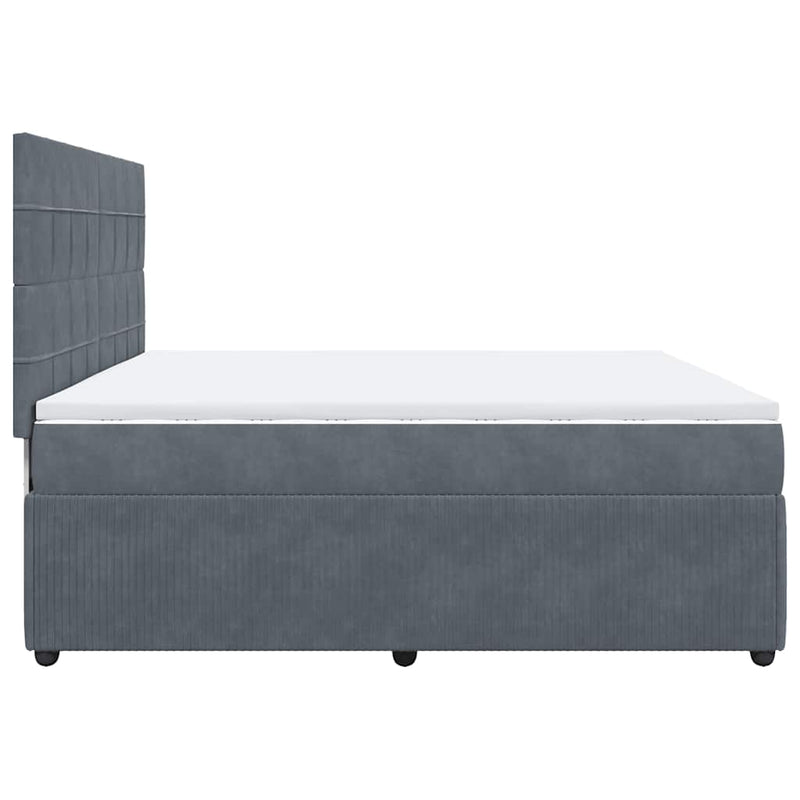 Pat box spring cu saltea, gri închis, 200x200 cm, catifea