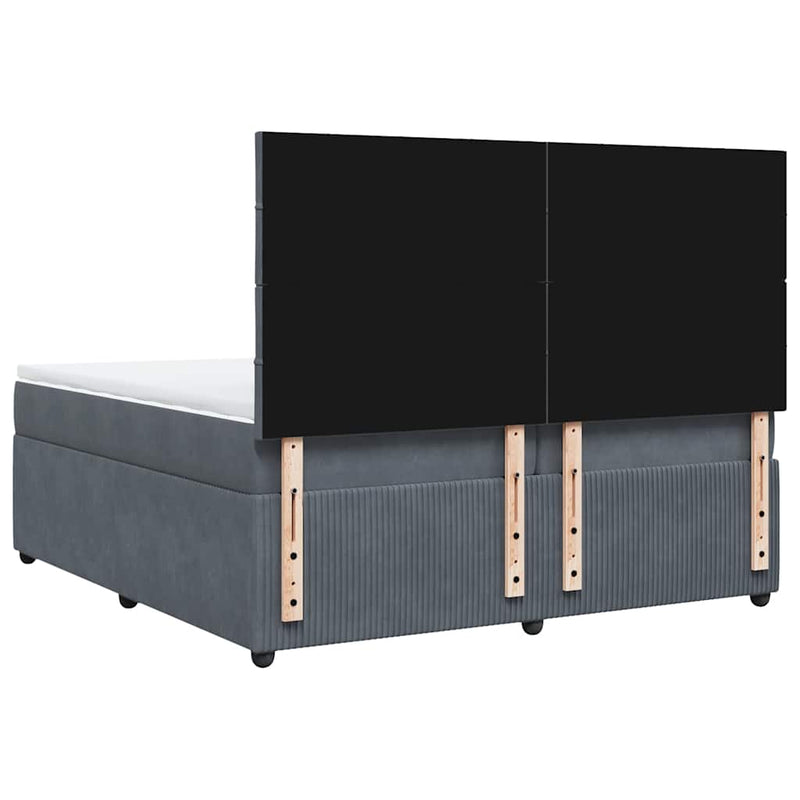 Pat box spring cu saltea, gri închis, 200x200 cm, catifea