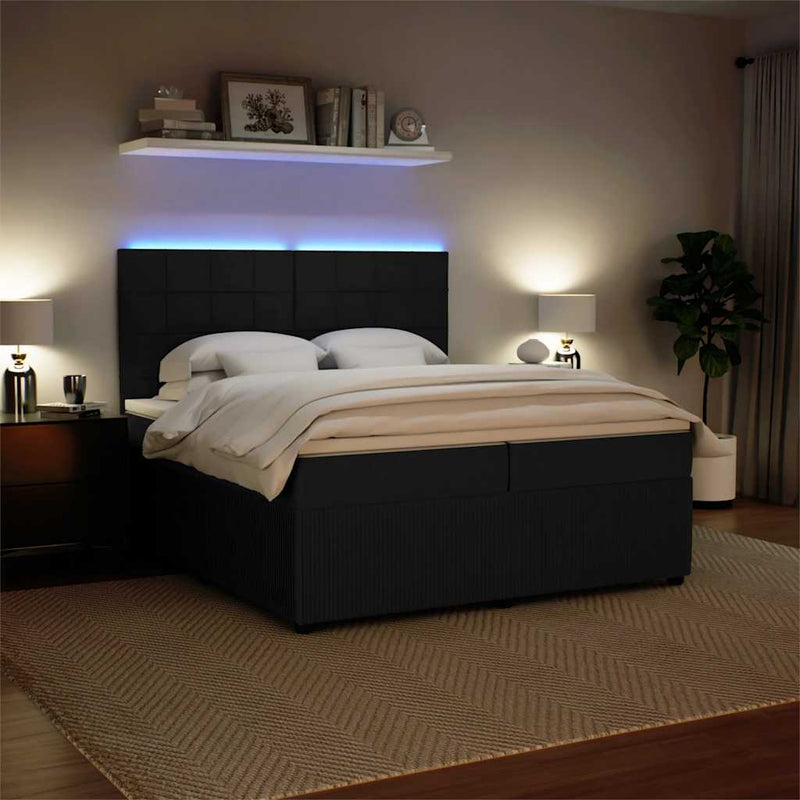 Pat box spring cu saltea, negru, 200x200 cm, catifea