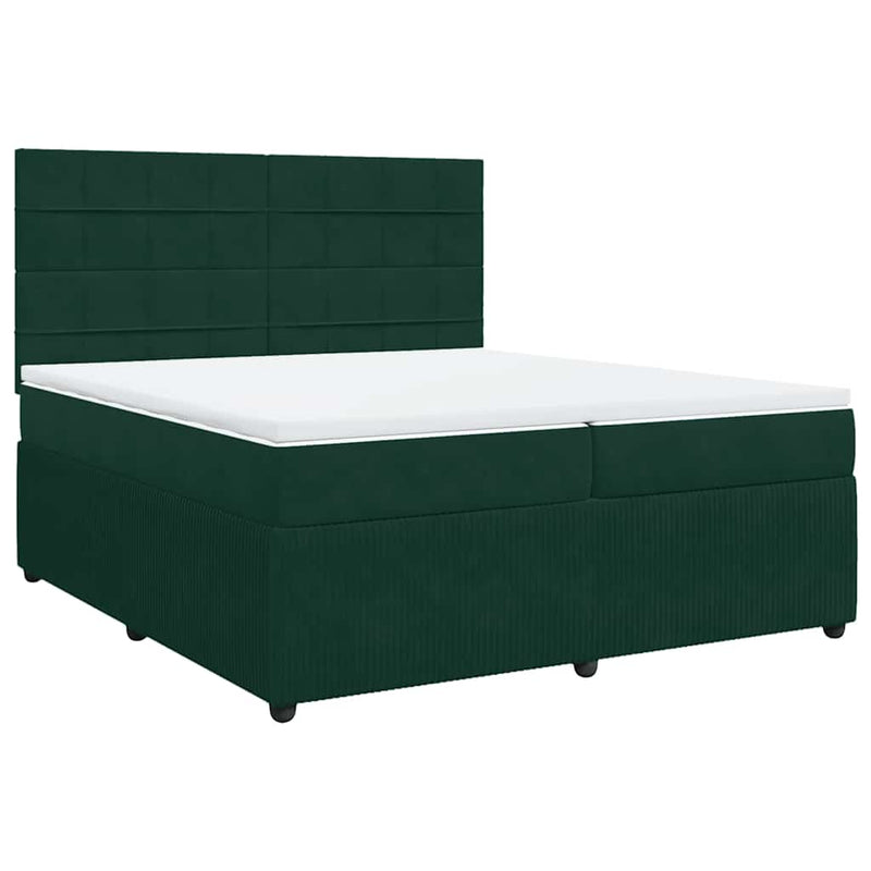 Pat box spring cu saltea, verde închis, 200x200 cm, catifea