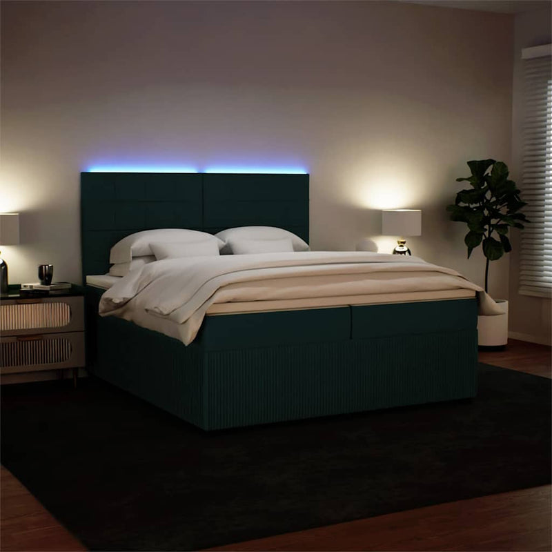Pat box spring cu saltea, verde închis, 200x200 cm, catifea