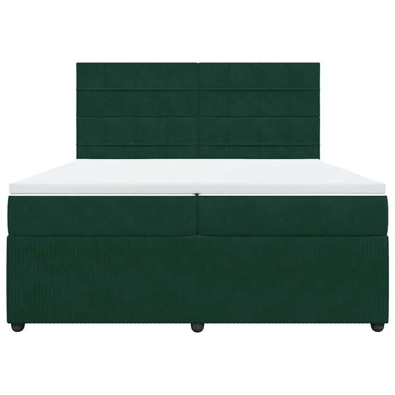 Pat box spring cu saltea, verde închis, 200x200 cm, catifea