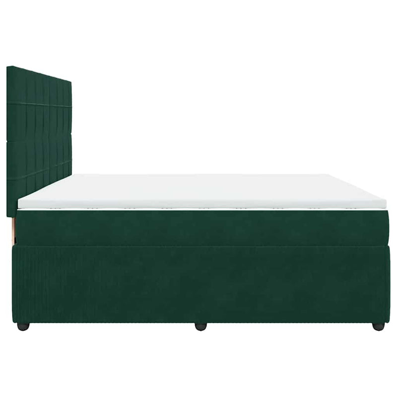 Pat box spring cu saltea, verde închis, 200x200 cm, catifea