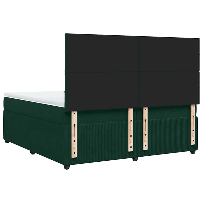 Pat box spring cu saltea, verde închis, 200x200 cm, catifea