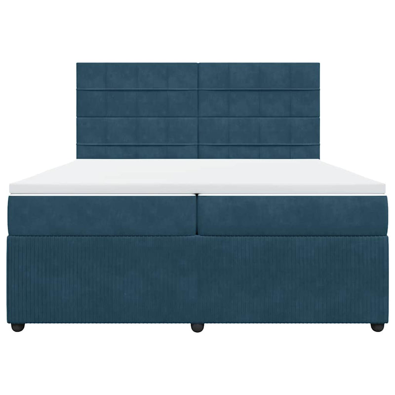 Pat box spring cu saltea, albastru, 200x200 cm, catifea