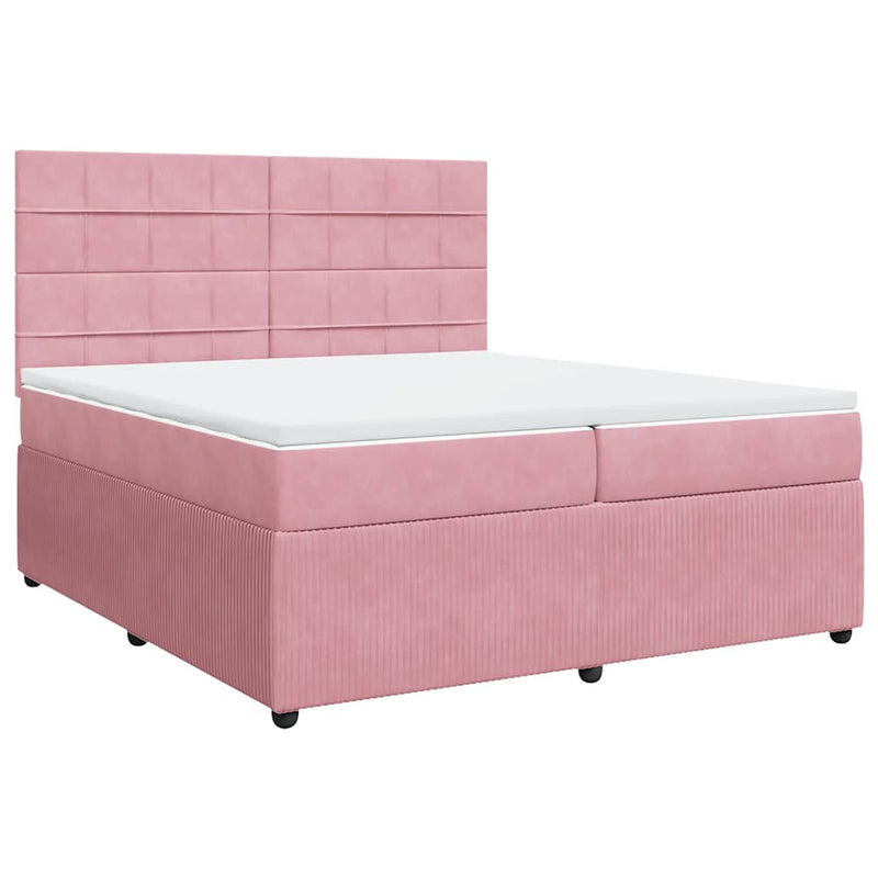 Pat box spring cu saltea, roz, 200x200 cm, catifea