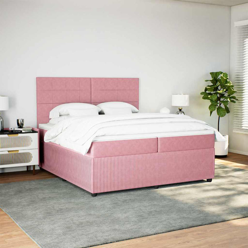 Pat box spring cu saltea, roz, 200x200 cm, catifea