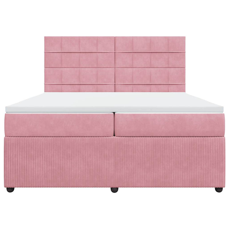 Pat box spring cu saltea, roz, 200x200 cm, catifea