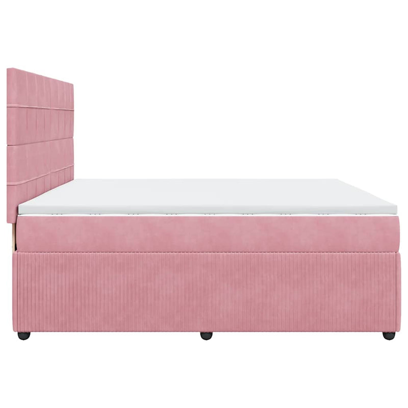 Pat box spring cu saltea, roz, 200x200 cm, catifea