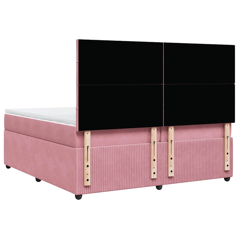 Pat box spring cu saltea, roz, 200x200 cm, catifea