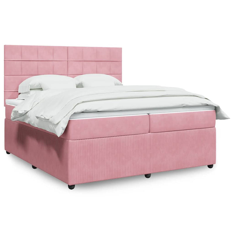 Pat box spring cu saltea, roz, 200x200 cm, catifea
