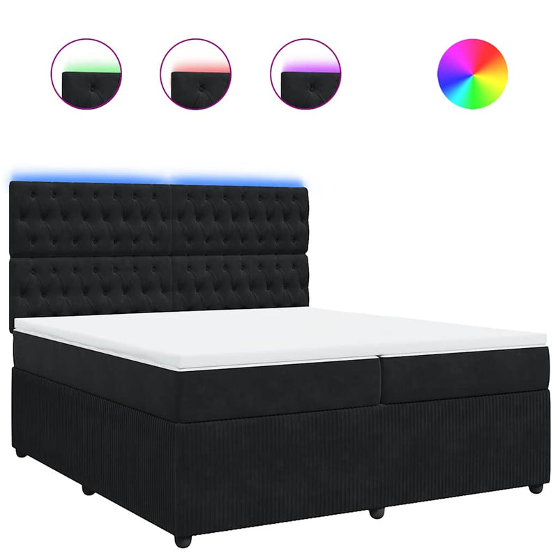 Pat box spring cu saltea, negru, 200x200 cm, catifea