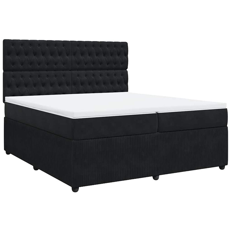 Pat box spring cu saltea, negru, 200x200 cm, catifea