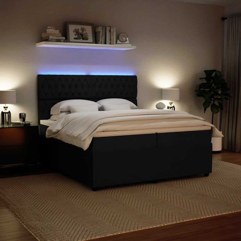 Pat box spring cu saltea, negru, 200x200 cm, catifea