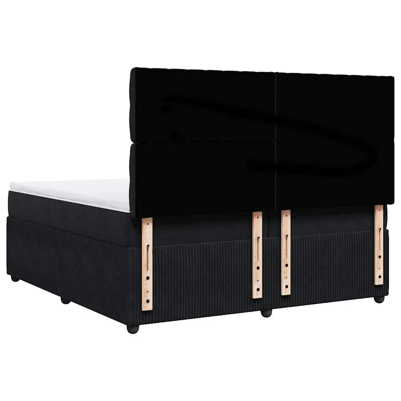 Pat box spring cu saltea, negru, 200x200 cm, catifea