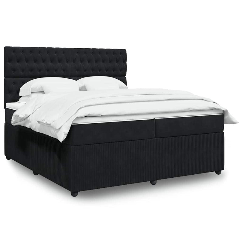 Pat box spring cu saltea, negru, 200x200 cm, catifea