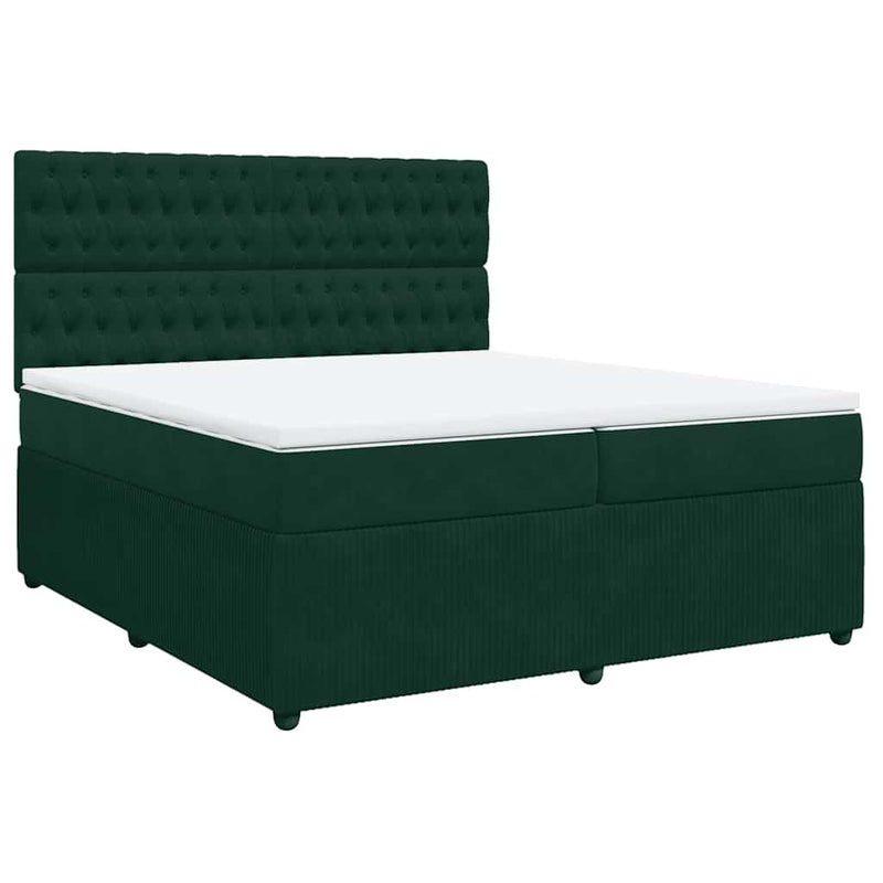 Pat box spring cu saltea, verde închis, 200x200 cm, catifea