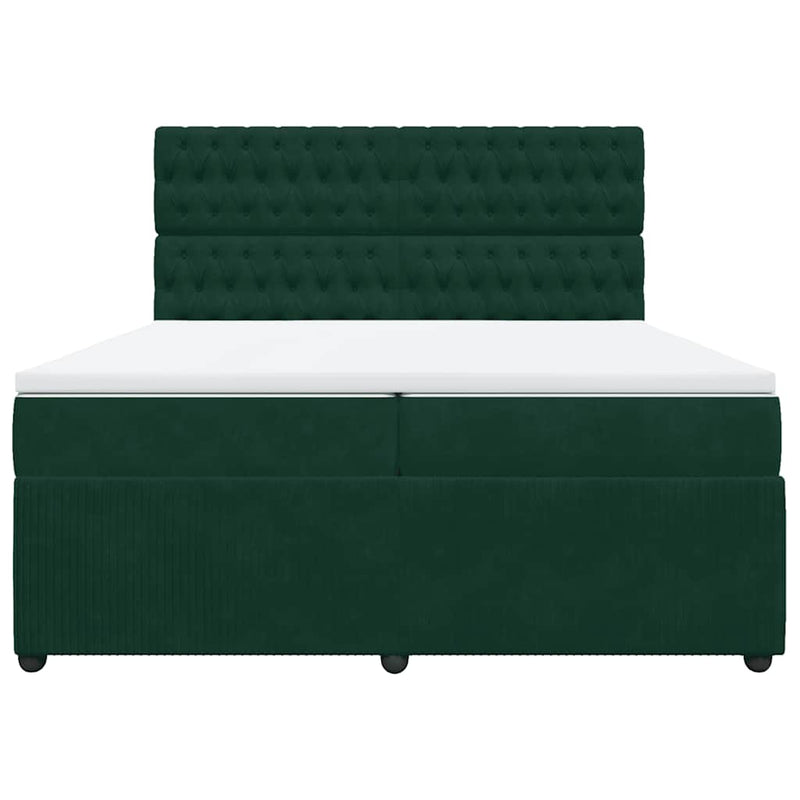 Pat box spring cu saltea, verde închis, 200x200 cm, catifea
