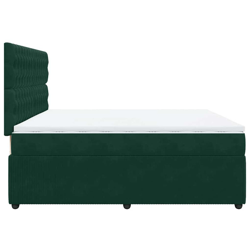 Pat box spring cu saltea, verde închis, 200x200 cm, catifea