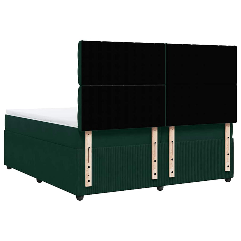 Pat box spring cu saltea, verde închis, 200x200 cm, catifea