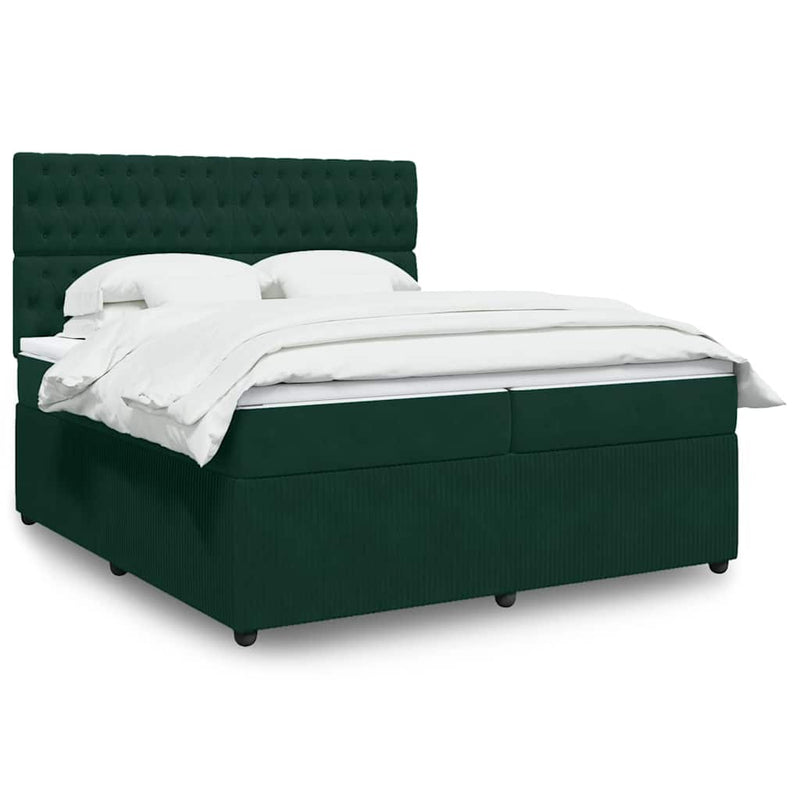 Pat box spring cu saltea, verde închis, 200x200 cm, catifea