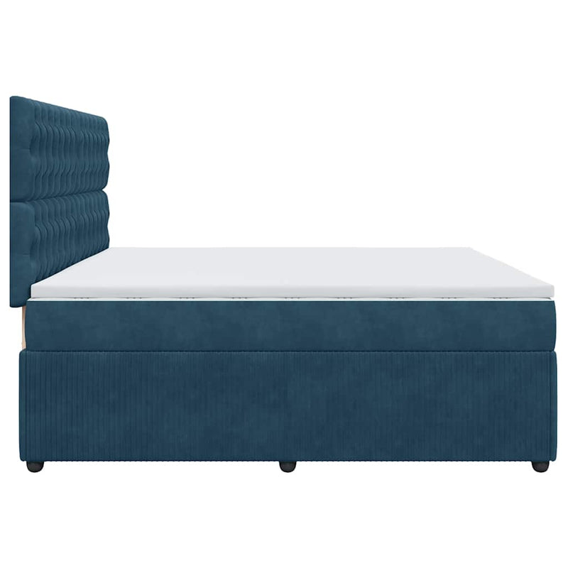 Pat box spring cu saltea, albastru, 200x200 cm, catifea