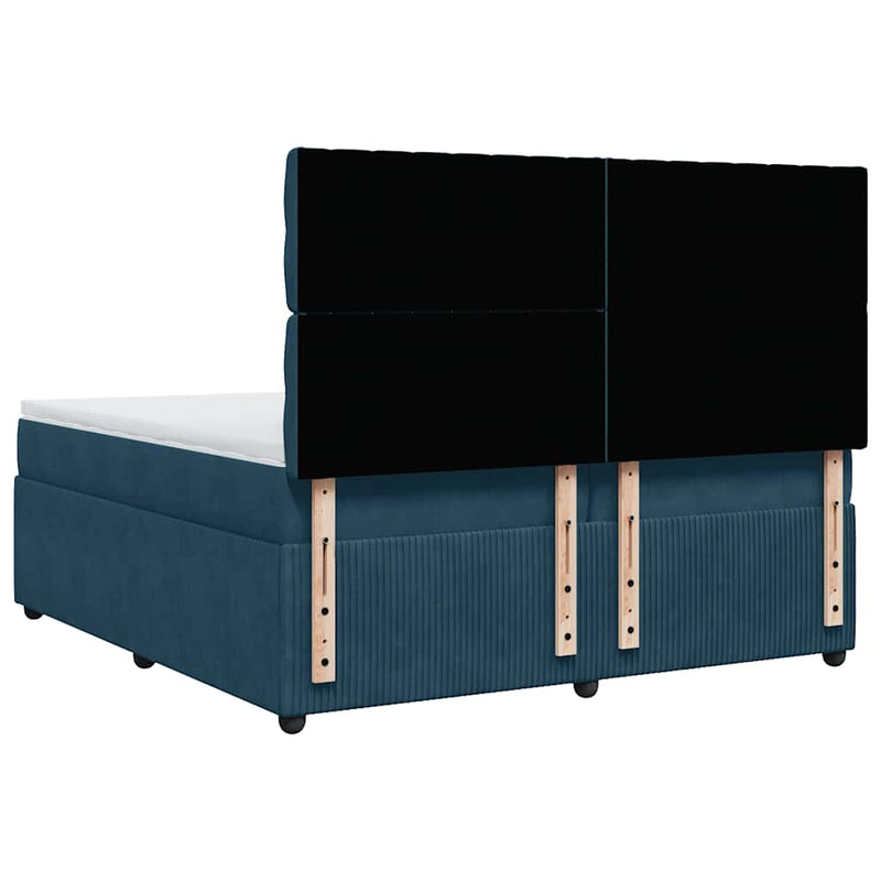 Pat box spring cu saltea, albastru, 200x200 cm, catifea