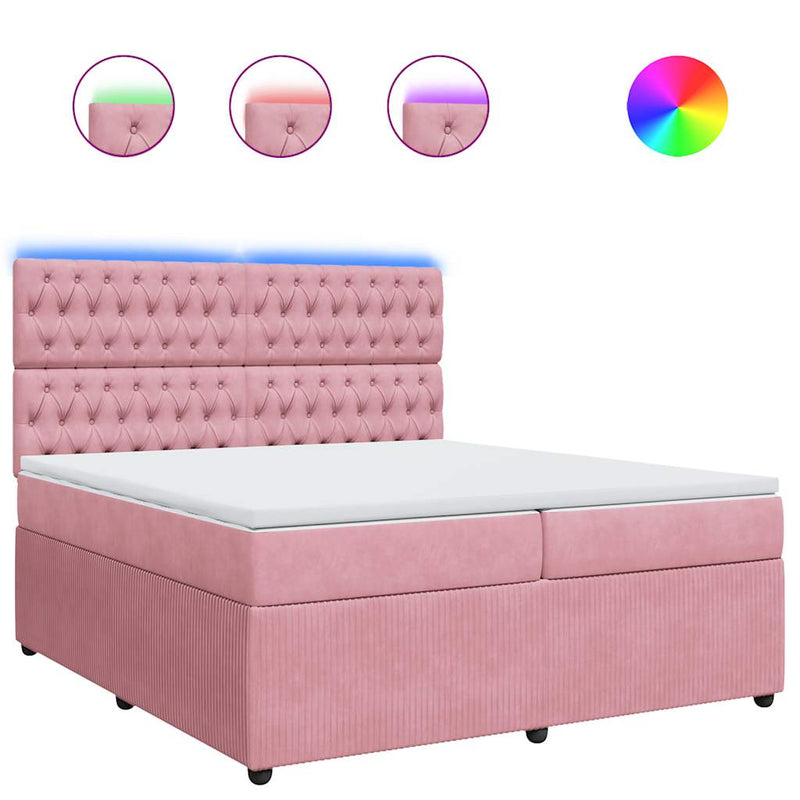 Pat box spring cu saltea, roz, 200x200 cm, catifea