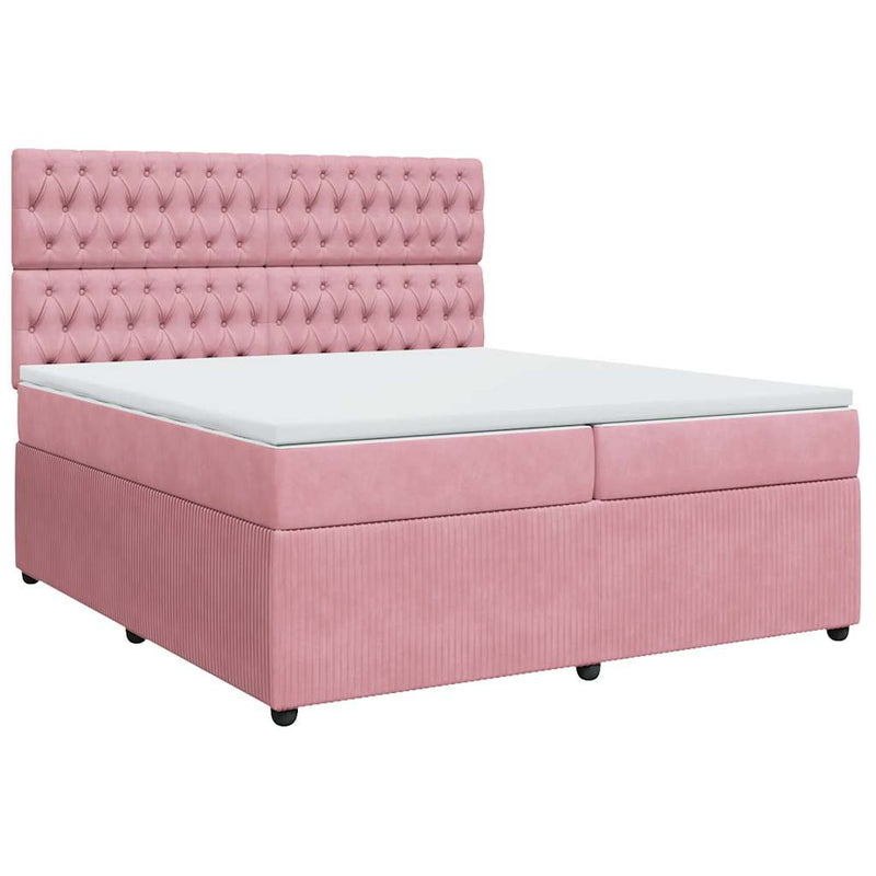 Pat box spring cu saltea, roz, 200x200 cm, catifea