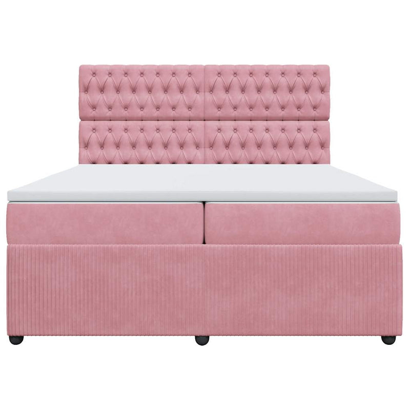 Pat box spring cu saltea, roz, 200x200 cm, catifea