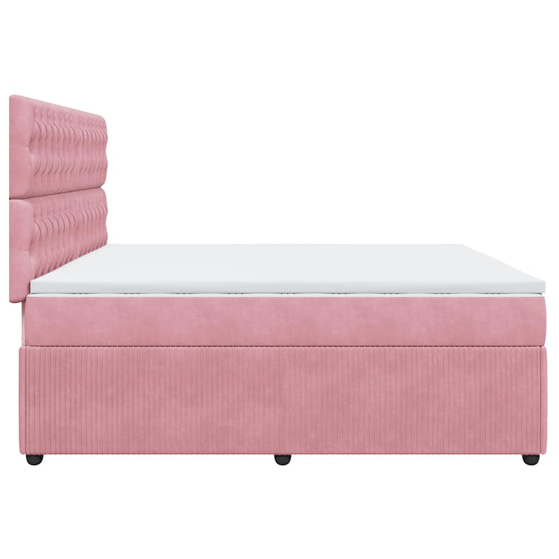 Pat box spring cu saltea, roz, 200x200 cm, catifea