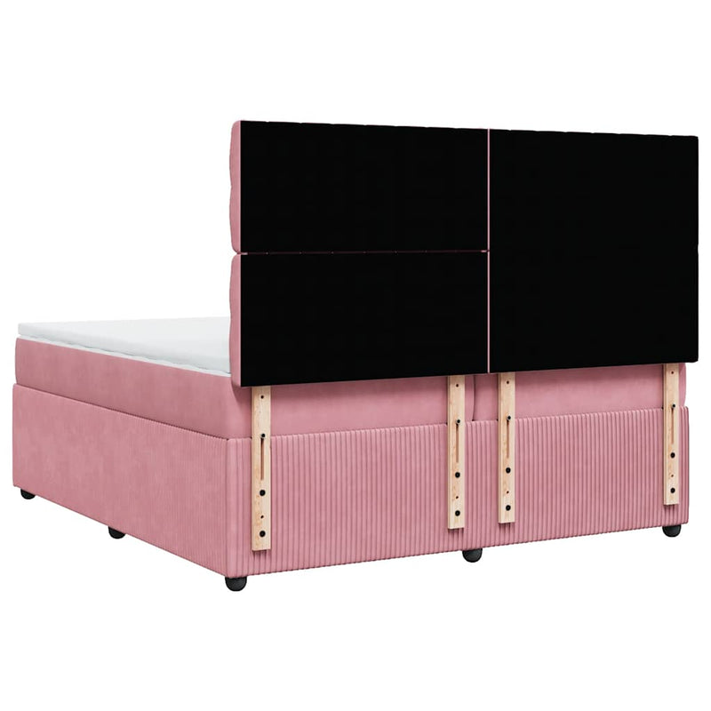 Pat box spring cu saltea, roz, 200x200 cm, catifea