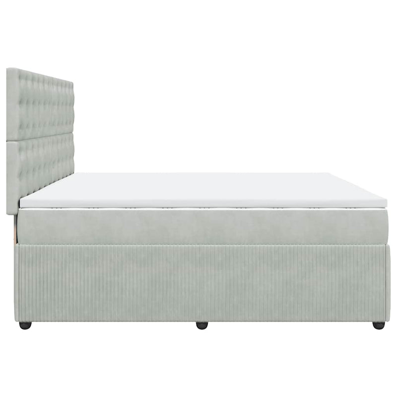 Pat box spring cu saltea, gri deschis, 200x200 cm, catifea
