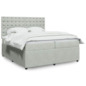 Pat box spring cu saltea, gri deschis, 200x200 cm, catifea