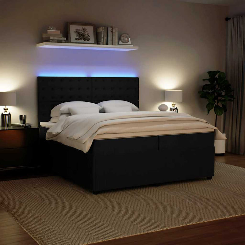 Pat box spring cu saltea, negru, 200x200 cm, catifea