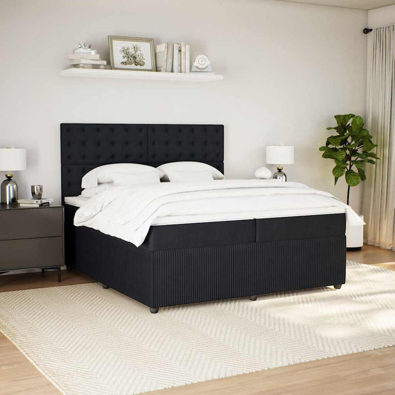 Pat box spring cu saltea, negru, 200x200 cm, catifea