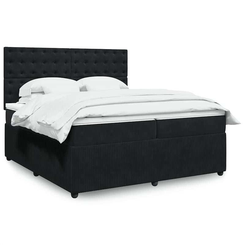 Pat box spring cu saltea, negru, 200x200 cm, catifea