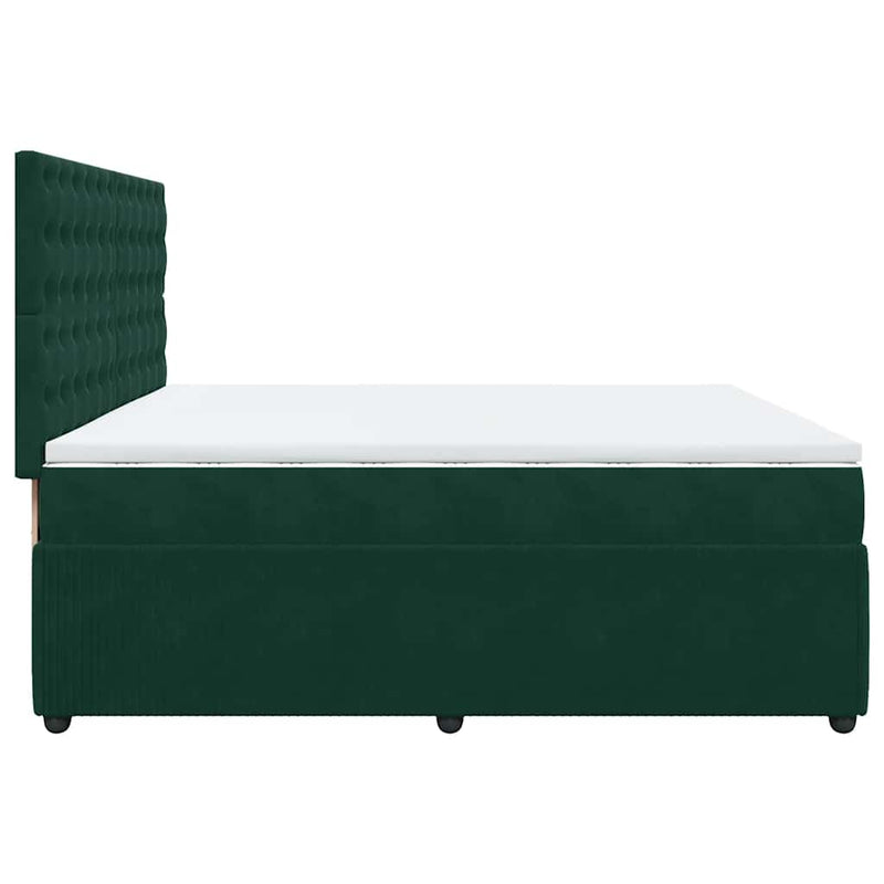 Pat box spring cu saltea, verde închis, 200x200 cm, catifea