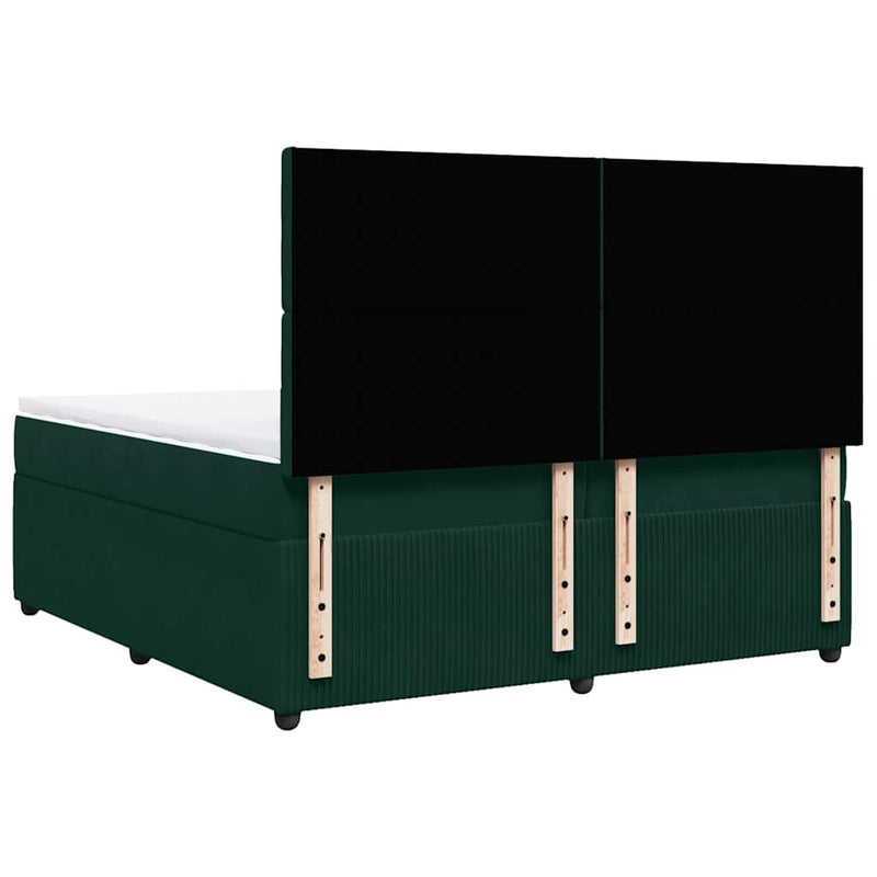 Pat box spring cu saltea, verde închis, 200x200 cm, catifea