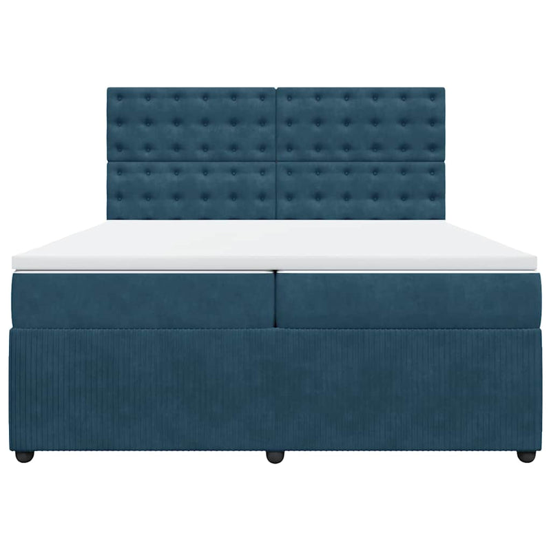 Pat box spring cu saltea, albastru, 200x200 cm, catifea