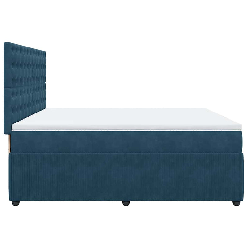 Pat box spring cu saltea, albastru, 200x200 cm, catifea