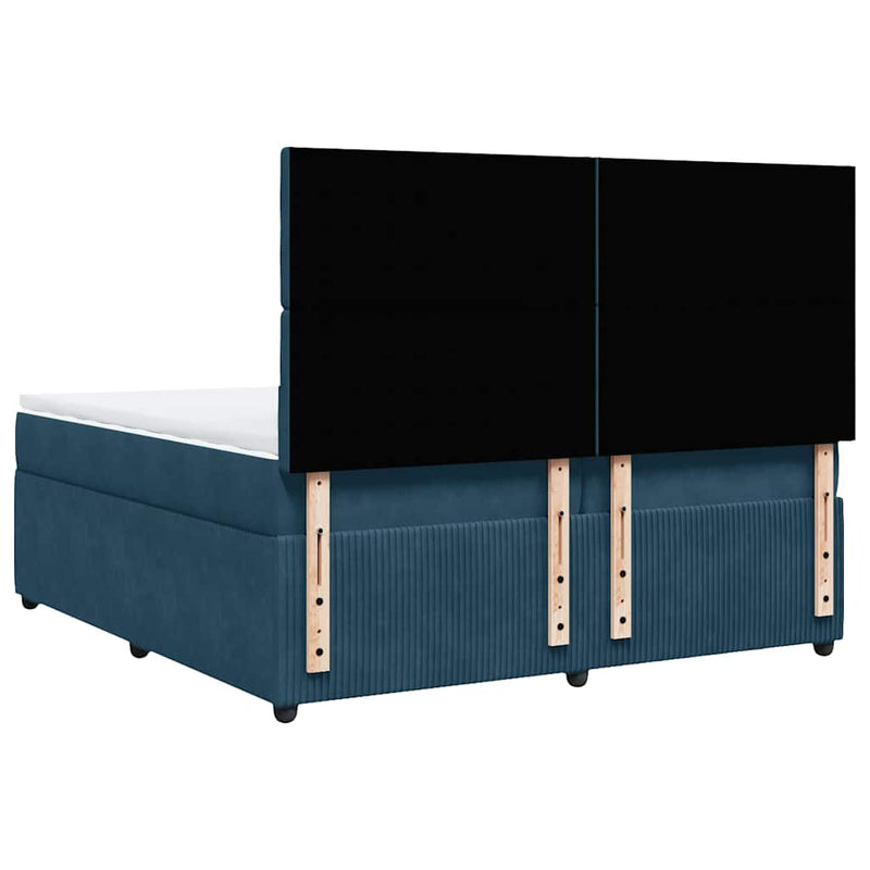 Pat box spring cu saltea, albastru, 200x200 cm, catifea