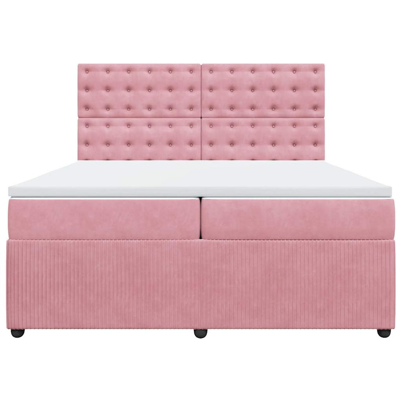 Pat box spring cu saltea, roz, 200x200 cm, catifea